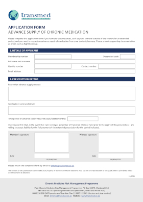 Chronic medication advance supply request form